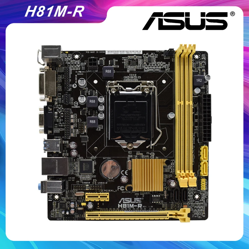 

ASUS H81M-R LGA 1150 Intel H81 Desktop PC Motherboard DDR3 Xeon E3-1275 v3 Core i3 i5 i7 CPUS USB3.0 SATA3.0 UEFI BIOS PCI-E X16