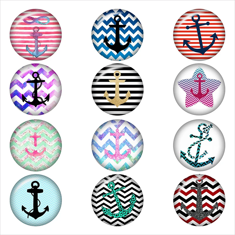 

Rudder NAVY LOVE Round photo glass cabochon demo flat back Making findings 12mm/18mm/20mm/25mm A6435