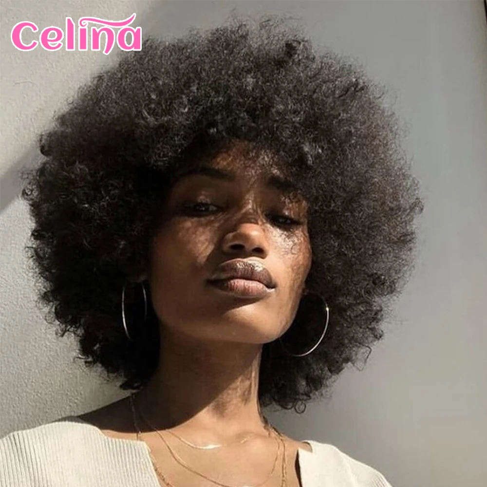Pixie Cut Wig Afro Kinky Curly Human Hair Wigs Short Bob Wig Full Machine Made Human Hair Wig Cheap Curly Wig For Black Women