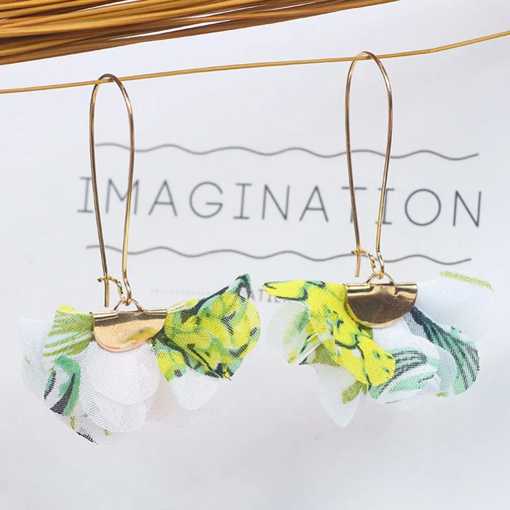 

Bijoux Sweety Colourful Petal Alloy Circle Earrings Elegant Fabric Flower Drop Earrings For Women Charm Brinco Fashion Jewelry