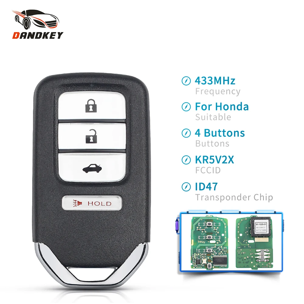 

Dandkey для Honda Civic Accord 2013-2016 433 МГц ID47 чип FCC ID KR5V2X Fob ключ-транспондер Замена умный дистанционный ключ автомобиля