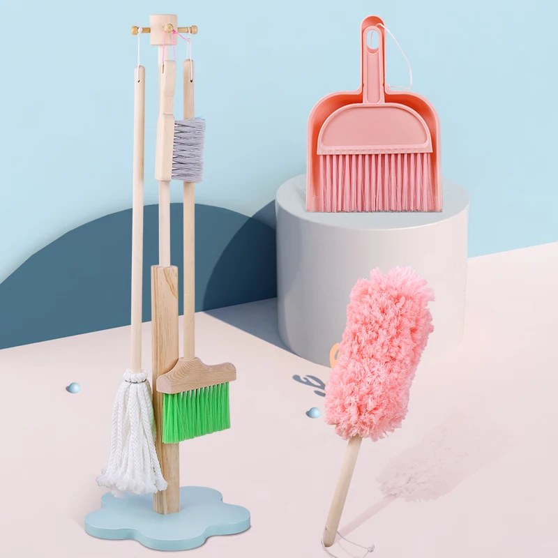 

WEMMICKS, 6 шт., игрушка для уборки дерева, имитация, инструмент для уборки, метла, Швабра, щетка, набор игрушек, игра для взаимодействия родителей ...