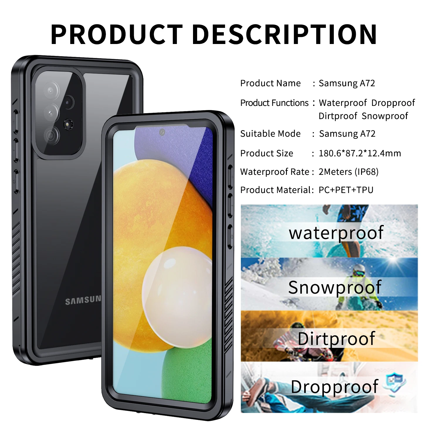 

Luxury IP68 Shockproof Waterproof Bag Underwater HD Lens Camera Protection Phone Case Cover for Samsung Galaxy A72 4G 5G Shell