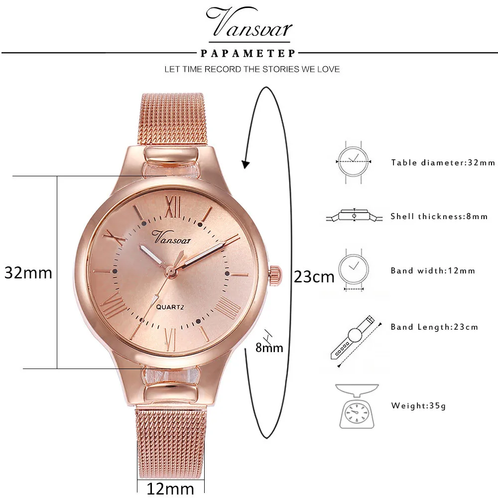 

vansvar Casual Quartz Stainless Steel Band Newv Strap Watch Analog Wrist Watch reloj mujer montre femme