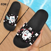 forudesigns lovely cartoon tooth prints slippers for women new summer beach shoes home indoor slippers girls sandals 2021
