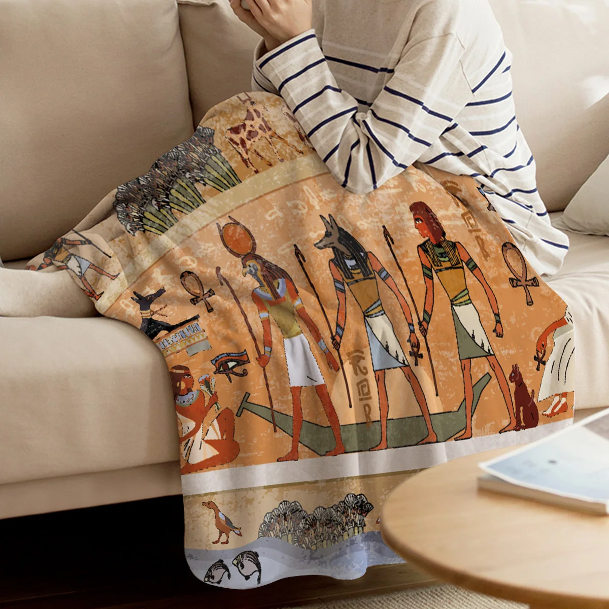 

Egyptian Mural Throw Blanket Warm Microfiber Blanket Cartoon Blankets For Beds Home Decor