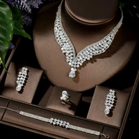 hibride sparking waterdrop shape jewelry set newest fashion cubic zircon 4pcs wedding set for women lady party jewelry n 1434