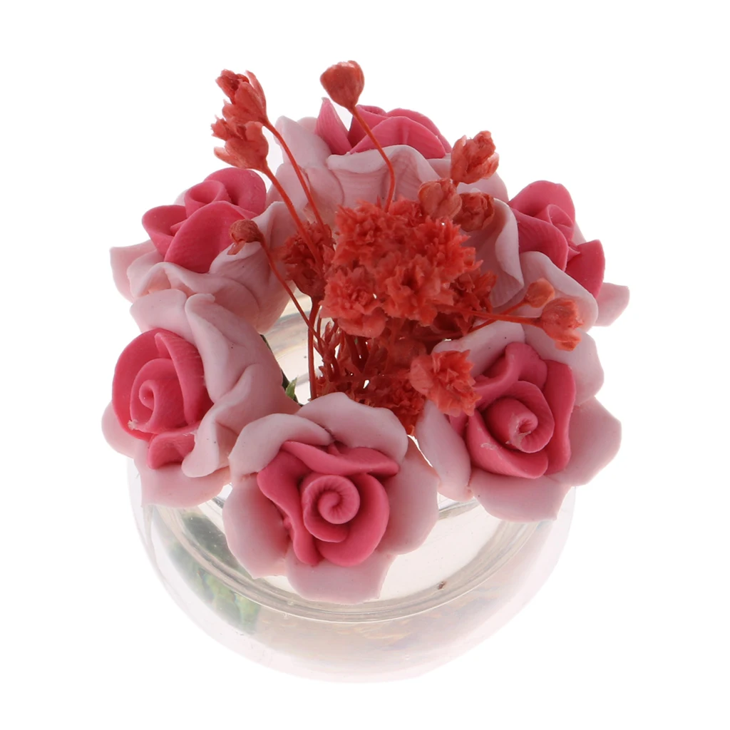 

Prettyia Plastic Vase with Pink Rose Model for 1 / 12 Dollhouse Miniature