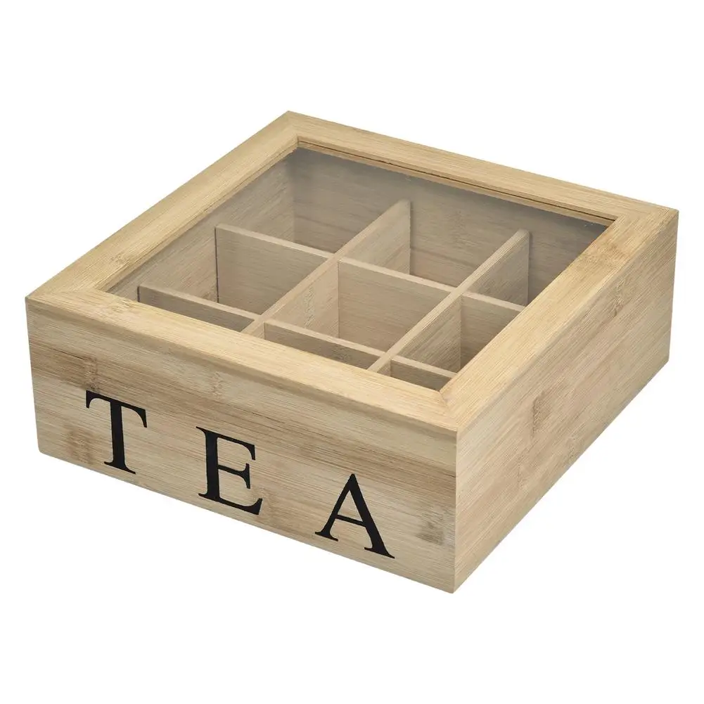 

Tea Organizer Large Wooden Tea Organizer Box Bamboo Tea Storage Chest 9 Divided Sections With Easy View Clear Window Top