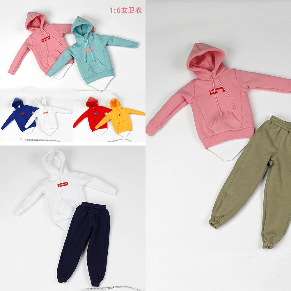 10 Style 1/6 Scale Female Sweatshirts Top Hoodie With Logo Classic Embroidery Clothes Harem Pants Knitted Sweatpants Model