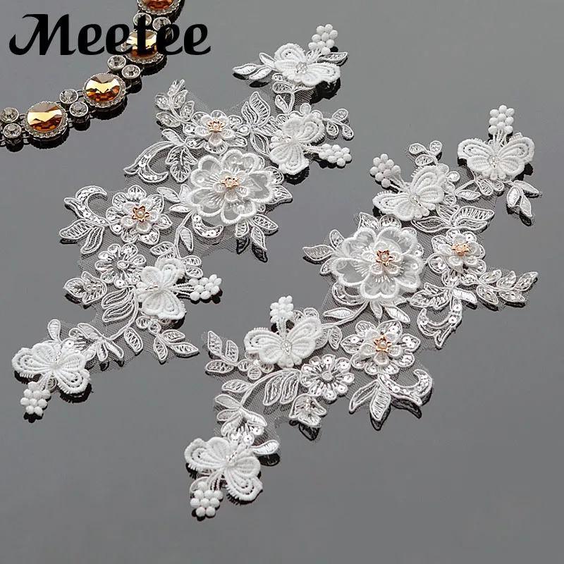 2/4pcs Beaded Lace Appliques Flower Rhinestones Sequins Trims Fabric Wedding Dress Bridal Headdress DIY Sewing Crafts|Кружево| |