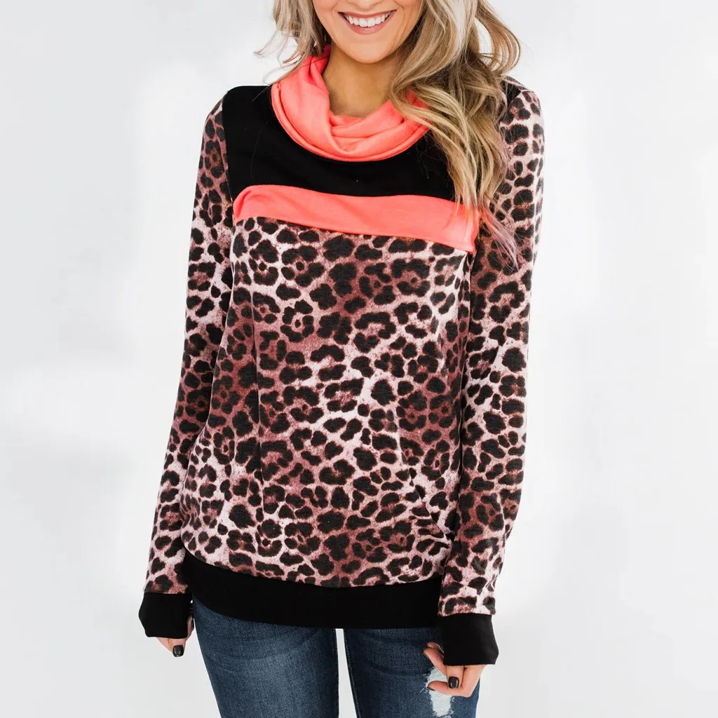 Новая зимняя одежда Женская толстовка с леопардовым принтом длинными рукавами