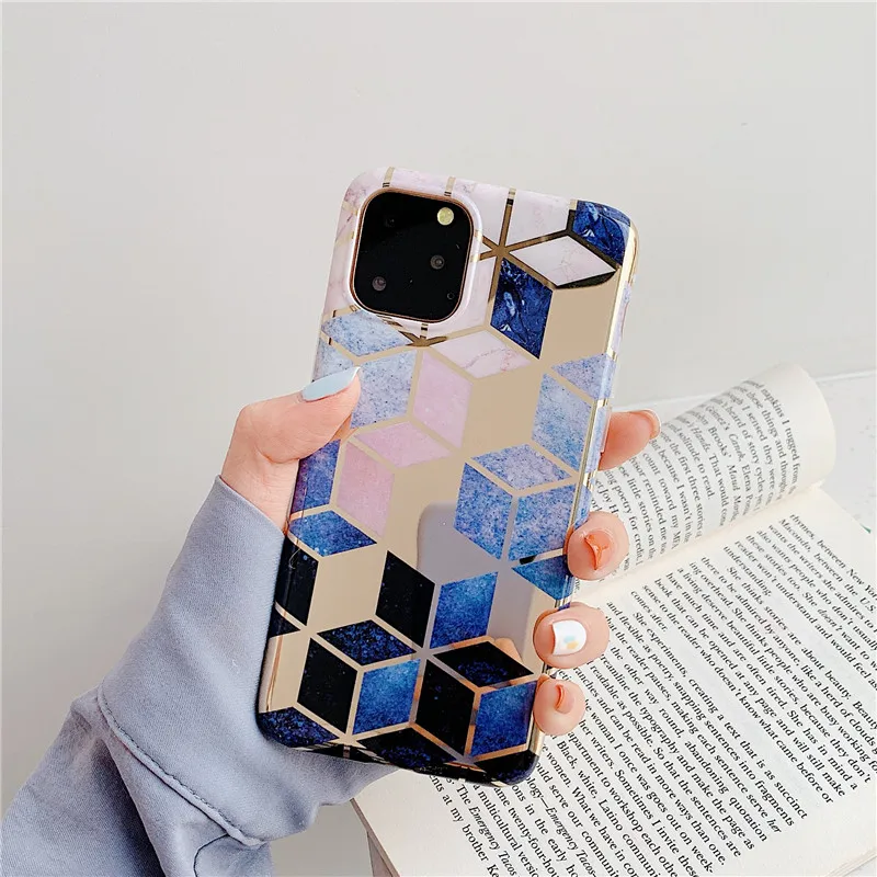 Plating Geometric Marble Case For Iphone 11 Pro XR X XS Max 6S 6 S 7 8 Plus Back Cover Soft IMD Silicone Coque Shell Skin |