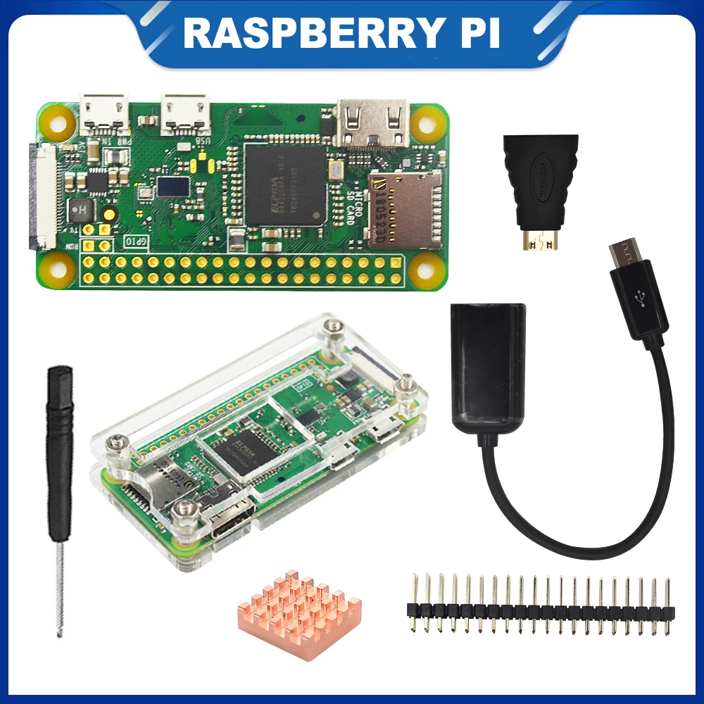 Kit + Case Dissipador de Calor + 2×20 Itinit Raspberry Zero w Starter Acrílico Pinos Gpio Encabeçamento 32g Cartão sd Câmera R703 pi