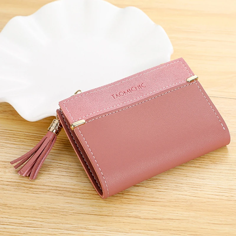 

New Tassel Ladies PU Leather Wallet Women's Short Wallet Girls Scrub Coin Purse Multi-card Buckle Female Small Zipper Wallet