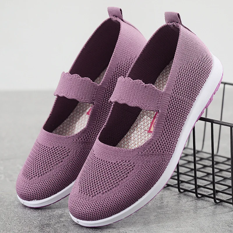 

2021 Women Mesh Weave Knitted Shoes Ladies Light Flat Shallow Sneakers Basic Ballet Stretch Fabric Elastic New Chaussures Plates