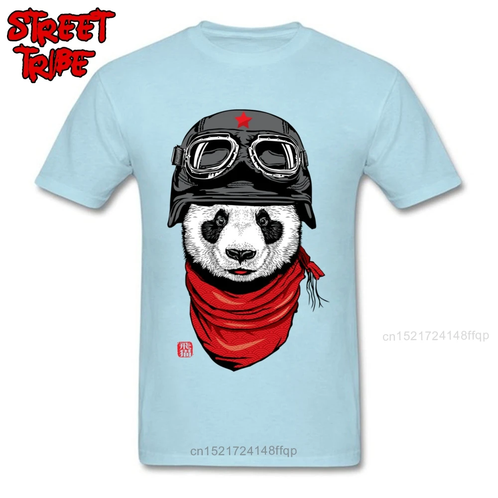 Мужская футболка с принтом в виде панды синяя круглым вырезом классическая