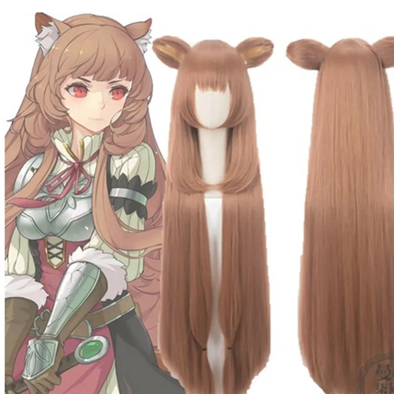 

Anime The Rising of the Shield Hero Raphtalia Rafutaria 100cm Long Brown Heat Resistant Hair Cosplay Costume Wig + Ears Hairpins