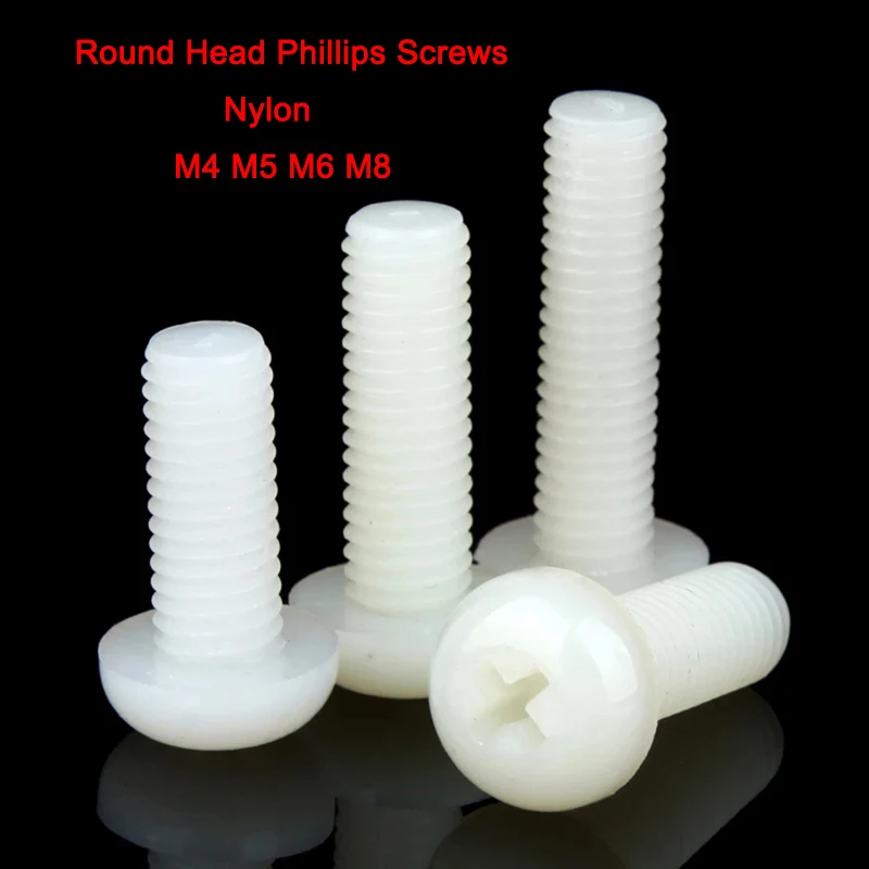 

20/50/100Pcs National Standard White Nylon Round Pan Head Phillips Cross Screws Plastic Screws M4 M5 M6 M8