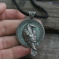 vintage viking black crow rune pendant necklace nordic mens high quality metal amulet jewelry