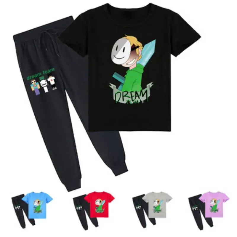 

DreamWasTaken Two Piece Set Kids Short Sleeve T-shirt + Elastic Waist Long Pants Boys Harajuku Tracksuit Girls Casual Clothes