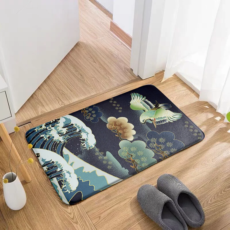 Japanese Ukiyo-e Waves Floor Mat For Living Room Welcome Door Mat Waterproof Entrance Bathroom Toilet Non-Slip Flannel Carpet