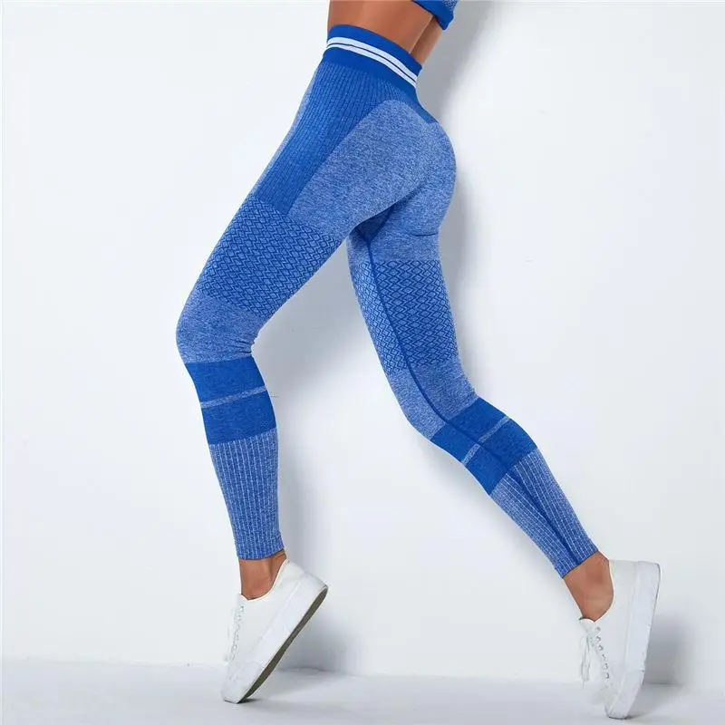 High Waist Yoga Leggings Energy Seamless Sports Pants Striped Knitted Gym Leggings Quick Dry Running Pants Breathable Leggins