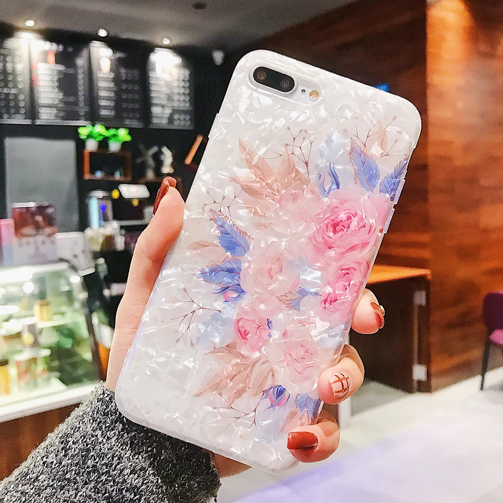 

Rose Flowers Phone Case for IPhone 12 11 Pro Max XR XS Max 6 7 8 Plus X Woman Cover Silicone Luxury Bumper White Shell Pattern