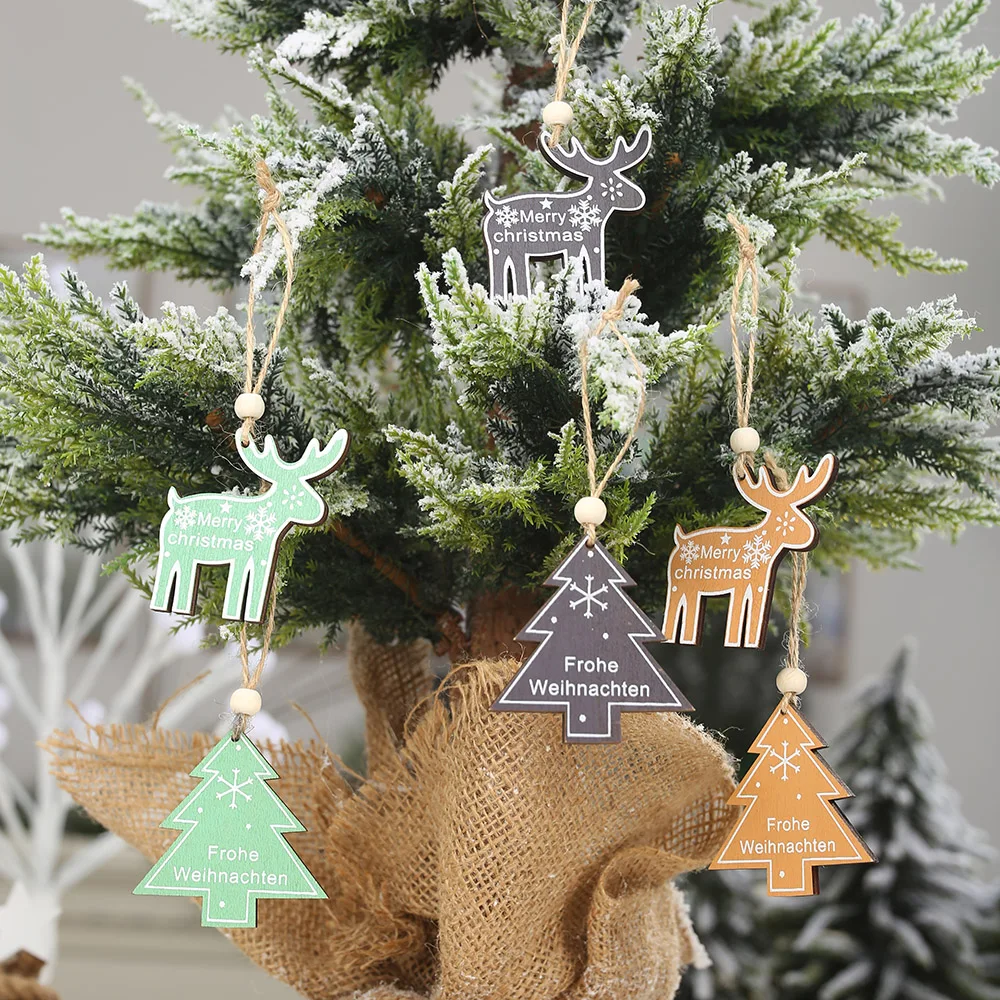 Merry Christmas Elk Деревянные Подвески, украшения орнамент с рождественской елкой DIY деревянные поделки детский подарок украшения для дома Рождественская вечеринка