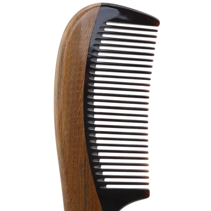 

1PC Natural Green Sandalwood Ox Horn Wood Anti Static Hair Beard Comb Care Handle