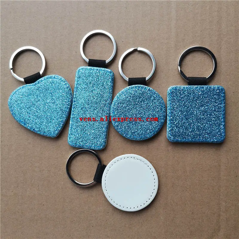 blue-mix shapes Сублимация блестящие кожаные брелоки пустой сердце брелок для ключей с яркими порошок горячего переноса расходных материалов для печати 15 шт./лот - Цвет: blue-mix shapes