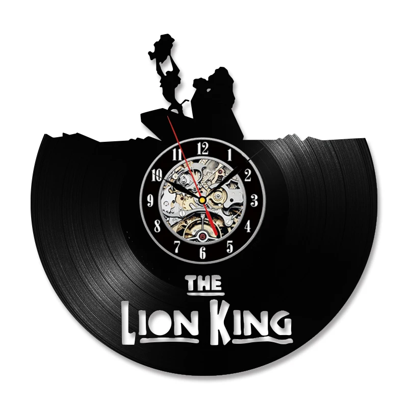 Cute The Lion King Theme CD Record Wall Clock Cartoon Vinyl Record Clock Antique Style Handmade Home Decor LED with 7colors