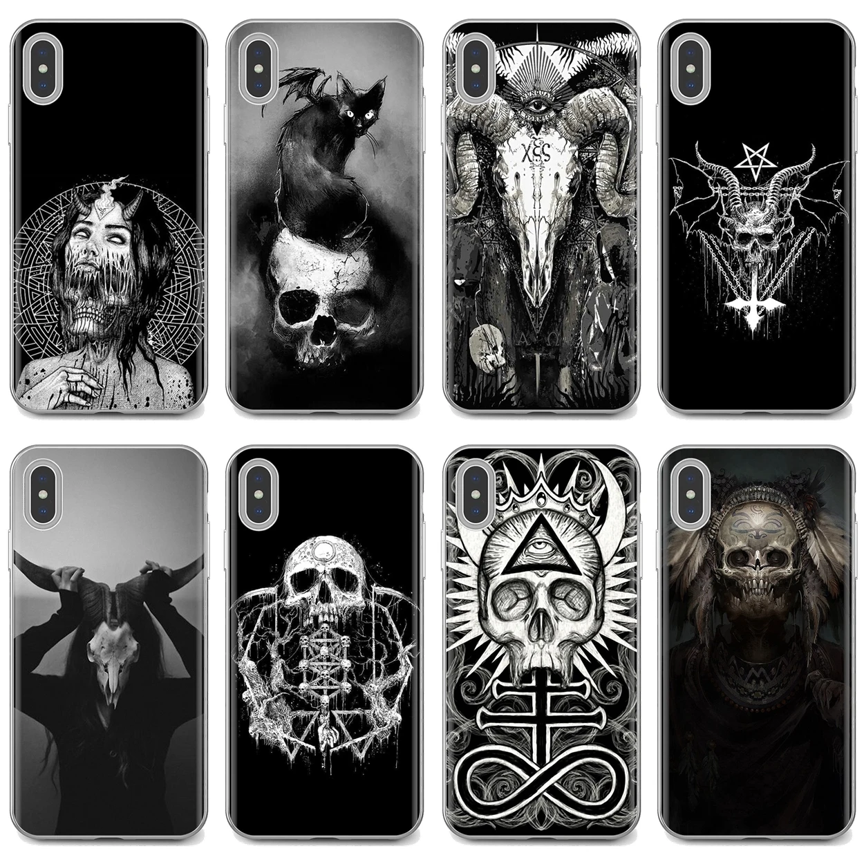 

For iPhone 10 11 12 13 Mini Pro 4S 5S SE 5C 6 6S 7 8 X XR XS Plus Max 2020 Satanic Skull terror design Soft TPU Silicone Case
