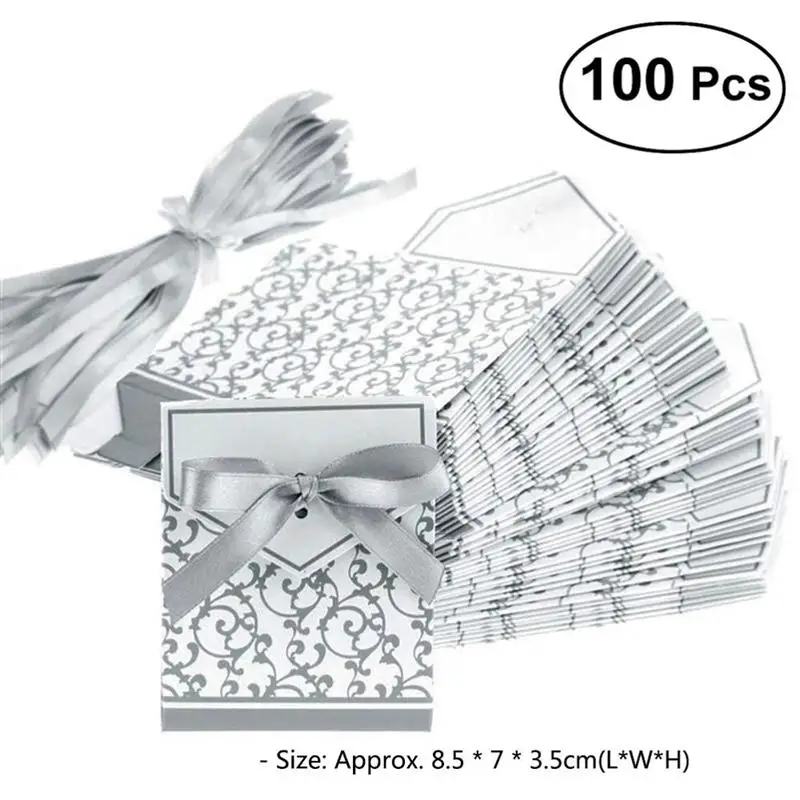 Silver 100 шт Вечерние подарочные пакеты бумажный с бантом коробка для конфет для свадебного украшения Крафт свадебные сувениры и подарочная коробка - Цвет: Silver