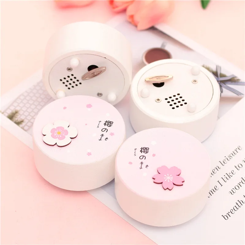 Деревянная музыкальная шкатулка с розовым цветком вишни Музыкальная