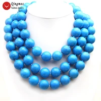 qingmos natural turquoises necklace for women with 3 strands 20mm round blue turquoises chokers necklace jewelry 18 23 nec6503
