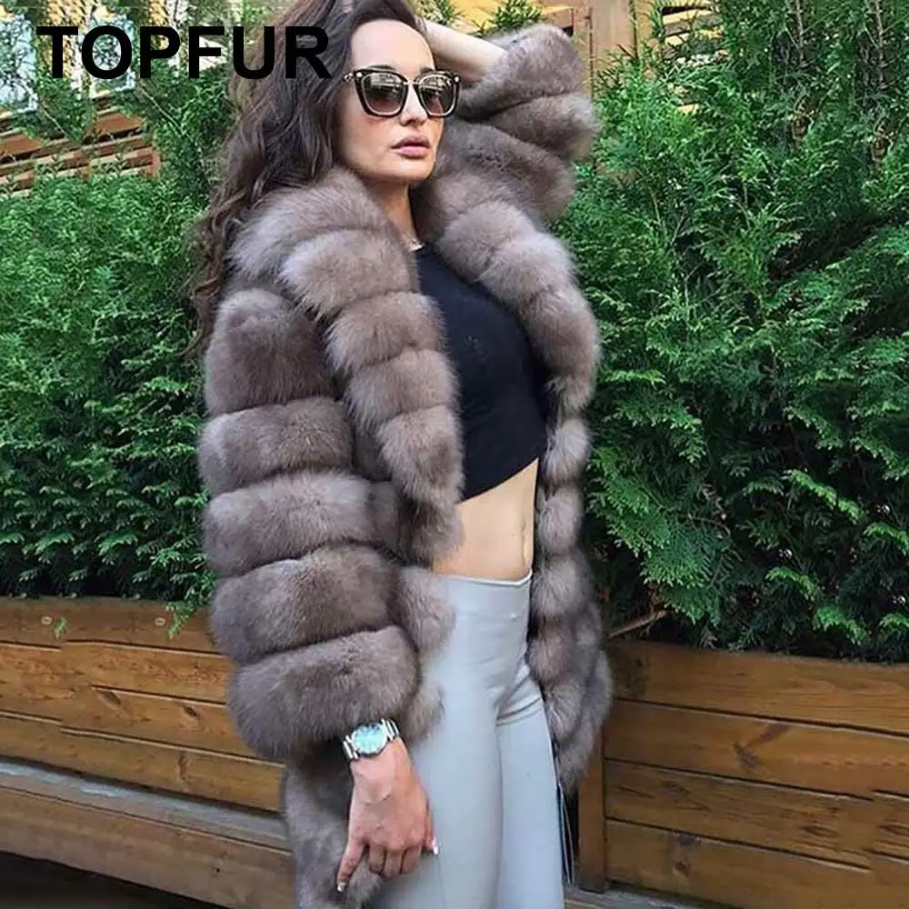TOPFUR 2019 Коричневое Пальто из натурального меха модная женская куртка Лисьего для