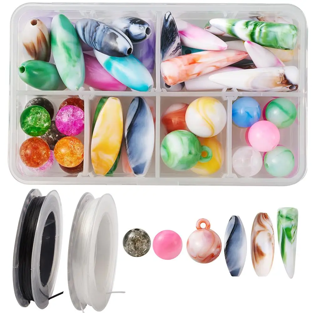 

1 Set Acrylic Imitation Gemstone Pendants Elastic Fiber Wire For DIY Necklace Making Jewelry Set