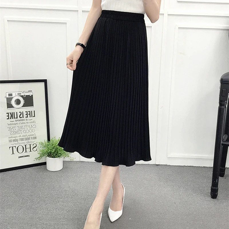 Женская плиссированная юбка с высокой талией Повседневная шифоновая модная