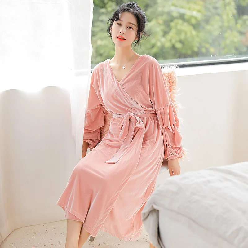 Теплые женские халаты для сна из кораллового флиса сексуальные плотные банные с