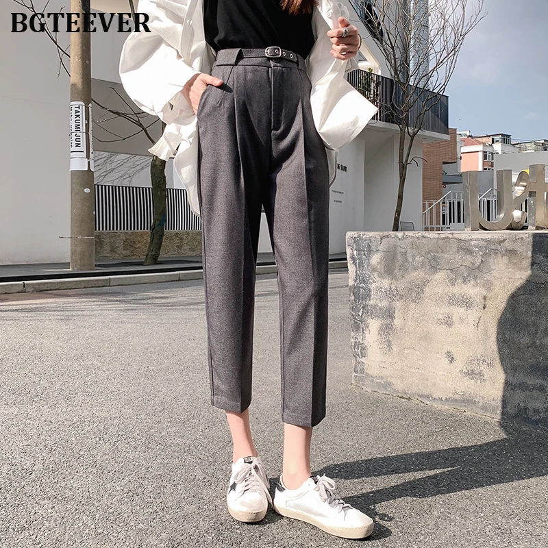 Женские офисные брюки BGTEEVER элегантные шаровары с высокой талией и карманами на