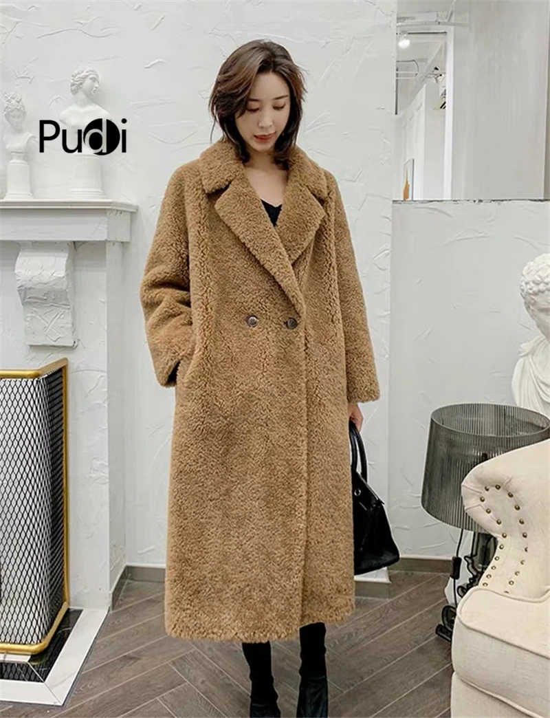 Женское зимнее меховое пальто PUDI CT942 из 100% шерсти Женская куртка большого размера