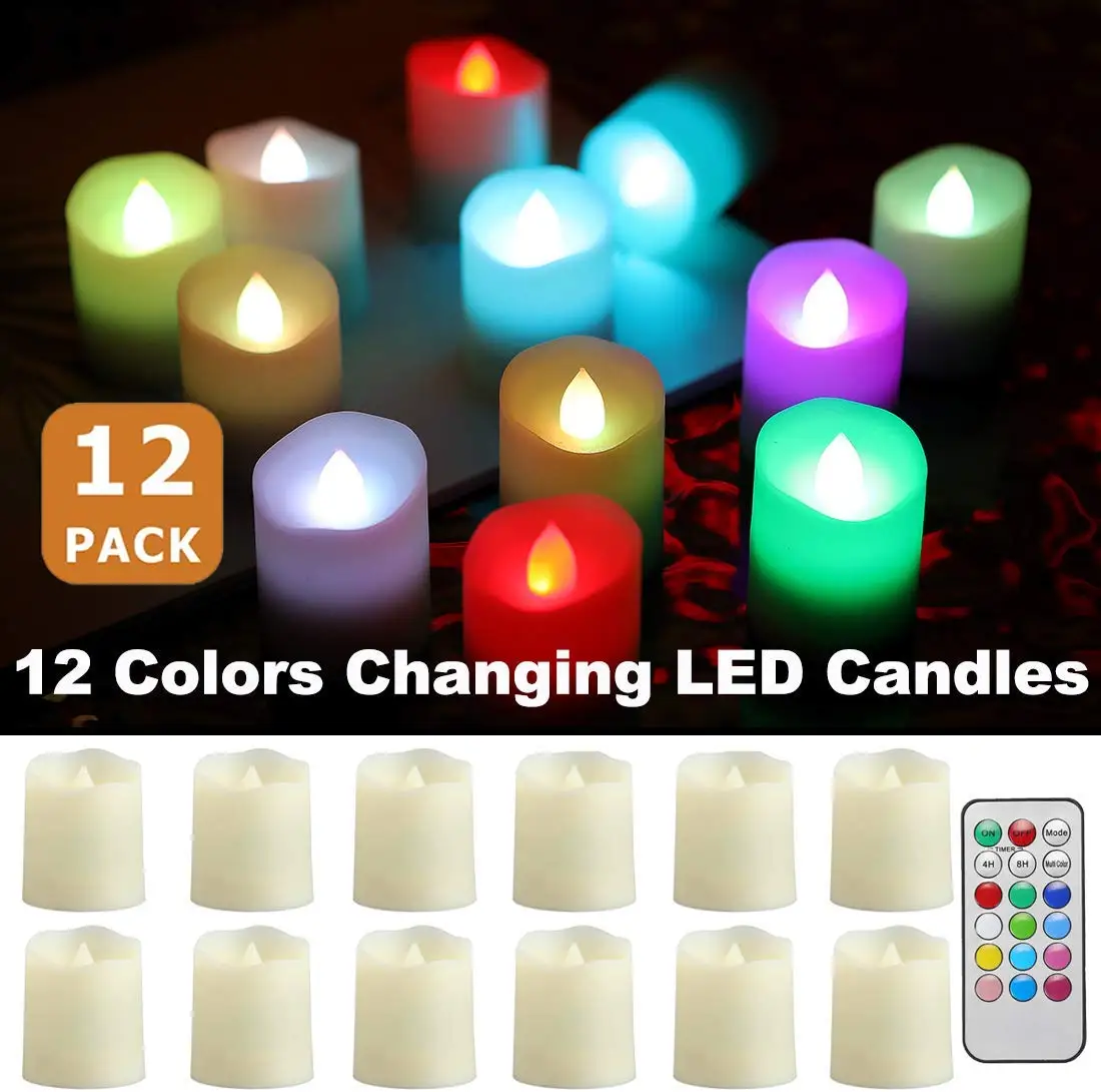 Беспламенная разноцветная свеча 12 упаковок воска цвета слоновой кости с