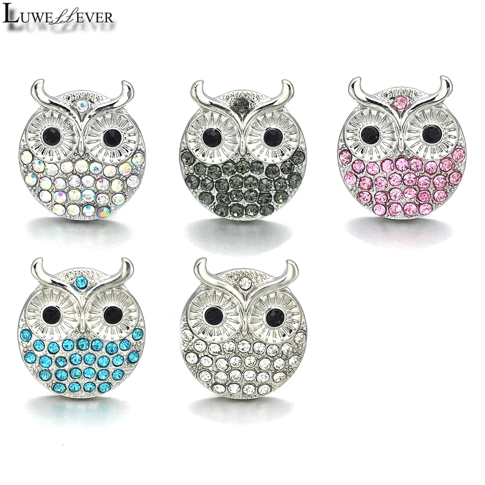 

New Component 075 Owl Crystal 18mm Metal Snap Button For Bracelet Necklace Interchangeable Jewelry Accessorie Findings