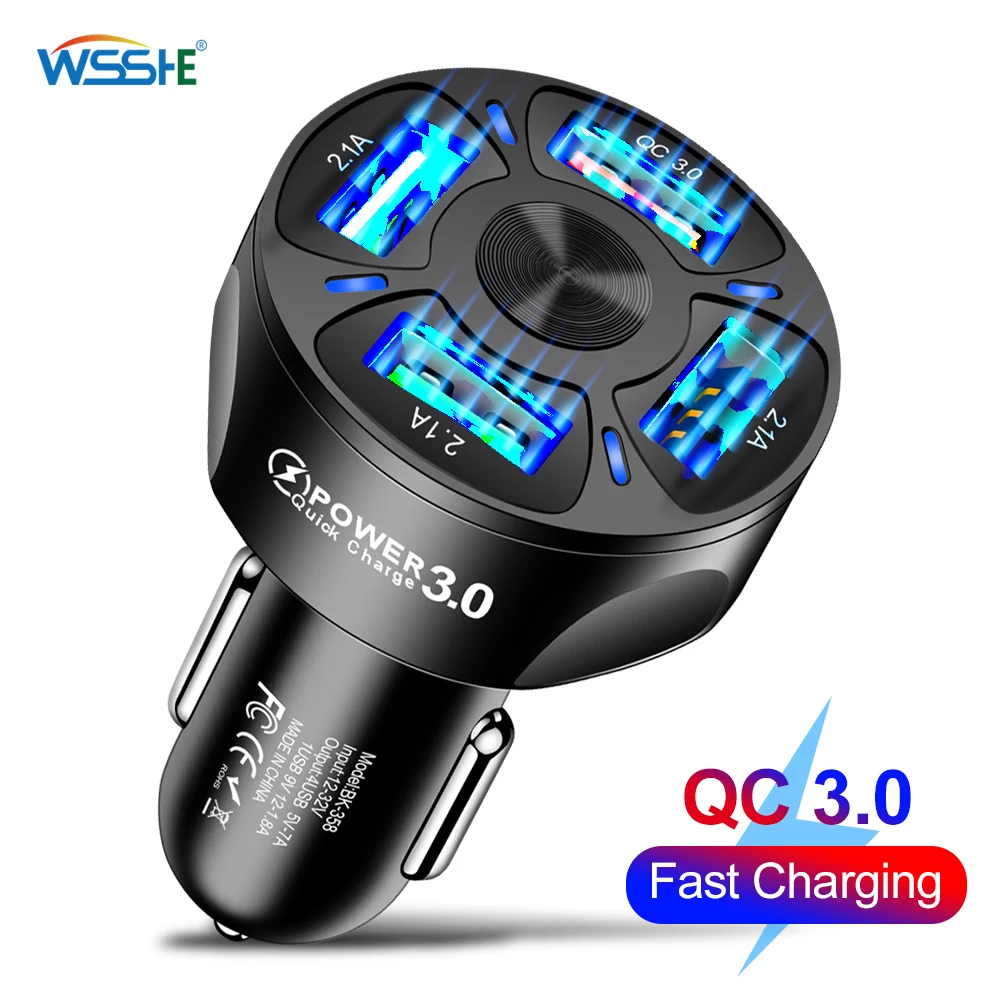

4 Ports USB Car Charge Quick 2.1A Mini Fast Charging For iPhone 12 11 Xiaomi Huawei Mobile Phone Charger Adapter in Car