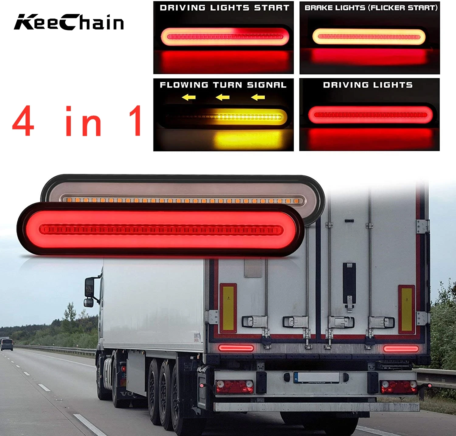 4 In 1 100LED Automobile Truck Trailer Light  Waterproof LED Red + Yellow RV LED Tail Light 3D Flowing Signal Light Lamp