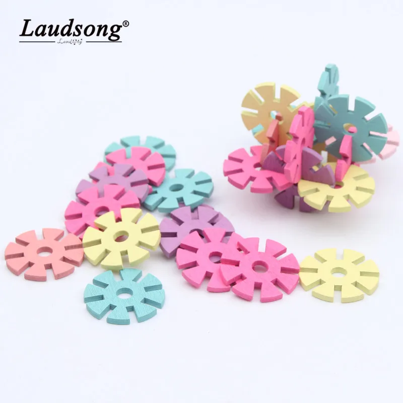 

100pcs Wooden Snowflake Wood Beads For Pacifier Clip Baby Puzzle DIY Making Bracelet Necklace Spacer Beading