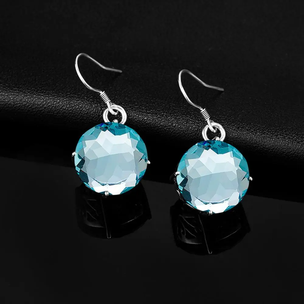 

Real Silver 925 Earrings For Women 925 Sterling Silver Sparkling Blue Aquamarine Dangling Earrings Vintage Fine Jewelry New