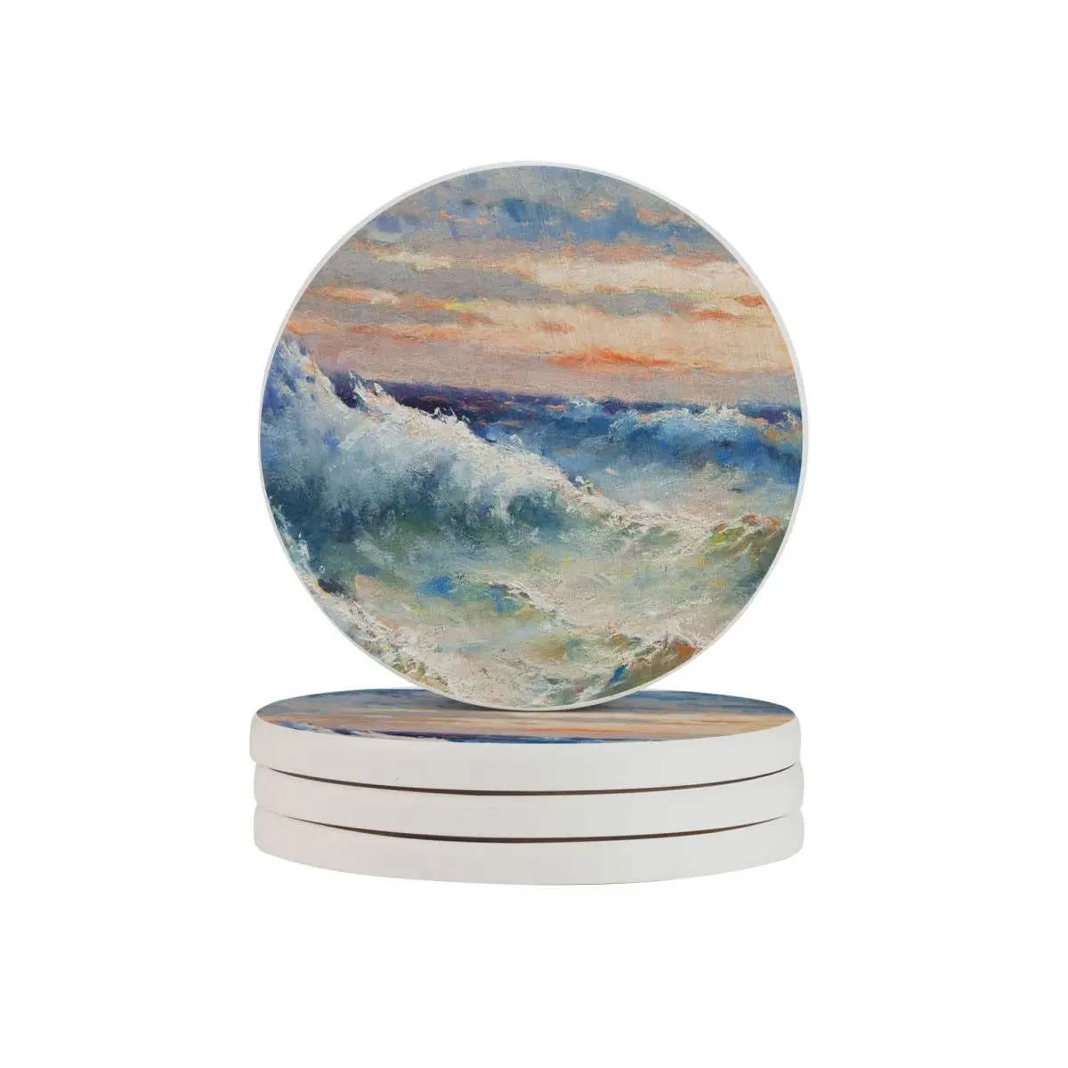 Подставка под чашку масляная живопись показывающая огромные морские волны во