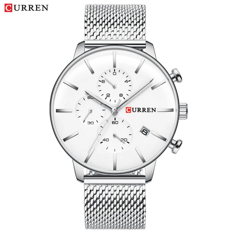 silver Мужские наручные часы CURREN Модные кварцевые наручные часы для мужчин Классические хронограф повседневные спортивные часы водонепроницаемые Relogio Homem - Цвет: silver
